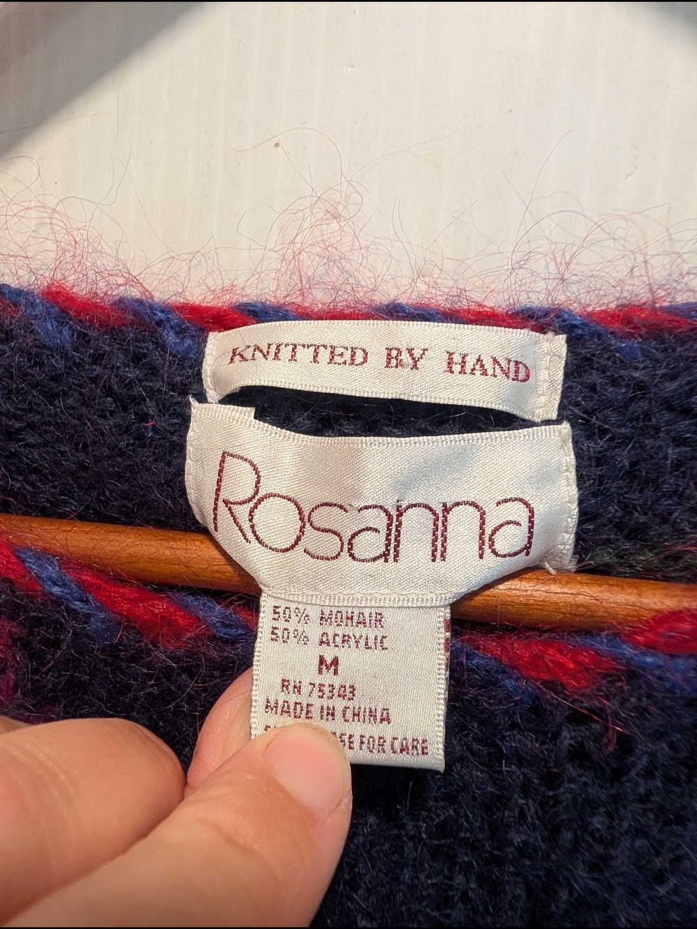 ROSANNA Hand Knitted Bohemian Navy Floral Paisley Mohair Crewneck Sweater Medium - Picture 3 of 11